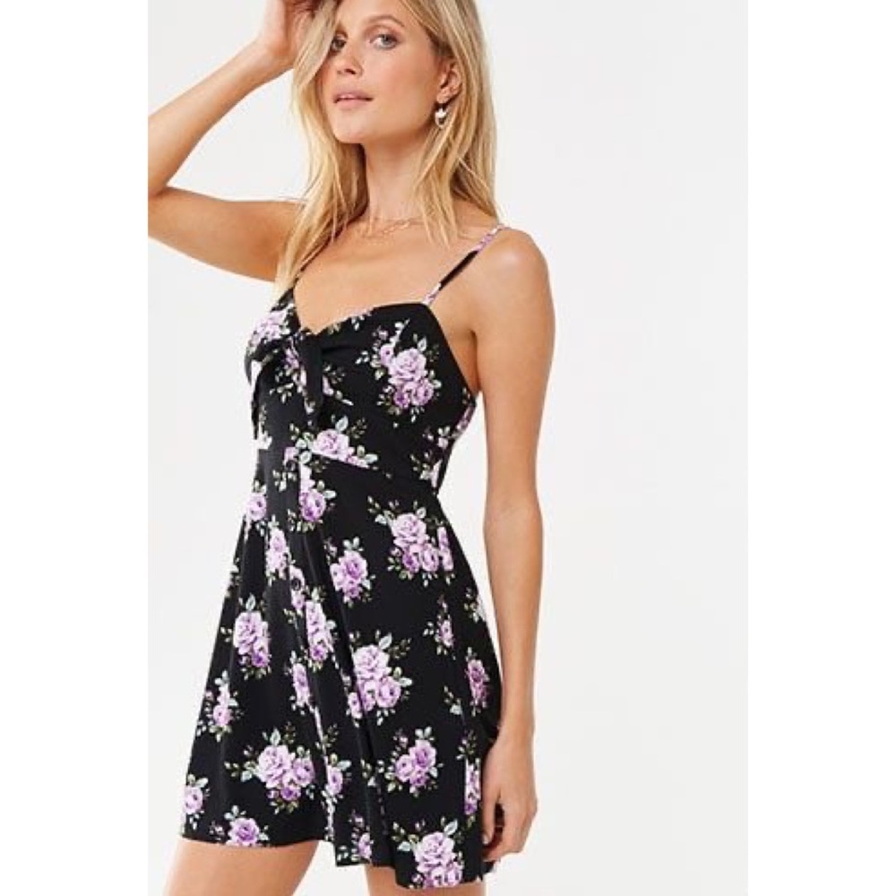 F21 NWT S Floral Print Tie Front Cami Dress